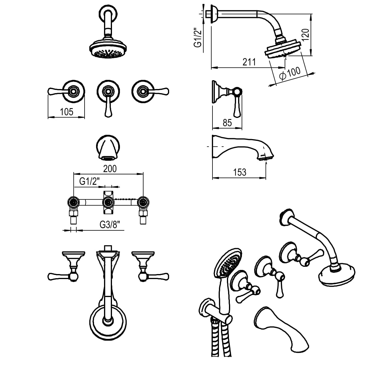 GRIFERIA BICOMANDO DUCHA CON TRANSFERENCIA BEVERLY LEVER CROMO HIDROMET – 10 AÑOS DE GARANTÍA [00408CRCR]