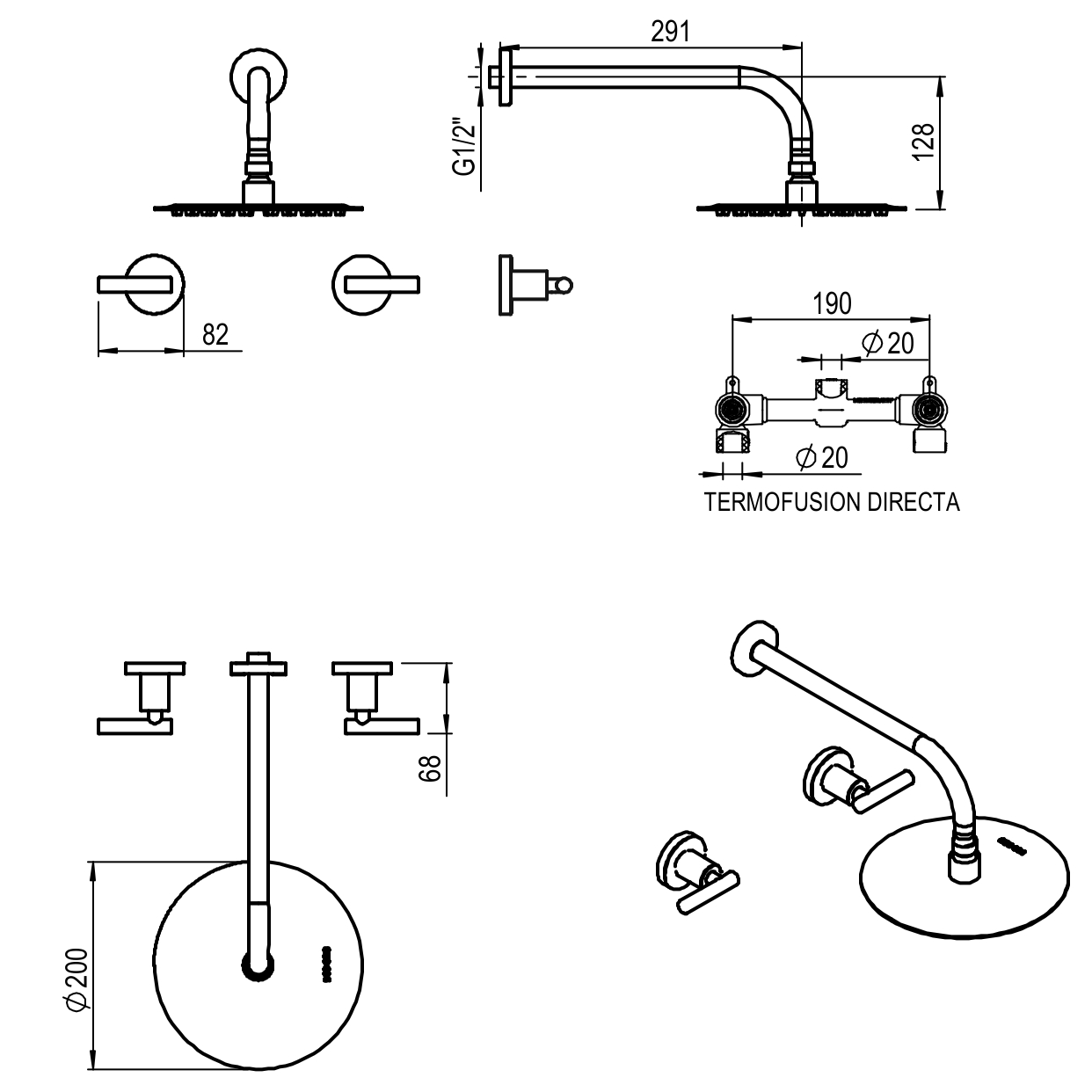 GRIFERIA BICOMANDO DUCHA SIN TRANSFERENCIA SUN LEVER BLACK HIDROMET – 10 AÑOS DE GARANTÍA [04509NEGR]