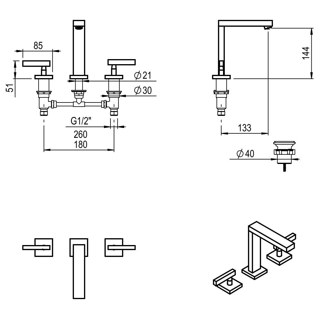 GRIFERIA BICOMANDO LAVATORIO BLOCK LEVER CROMO HIDROMET – 10 AÑOS DE GARANTÍA [03406CRCR]