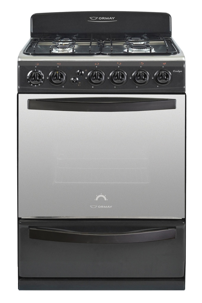 COCINA MULTIGAS 4 HORNALLAS CON REJILLAS DIVIDIDAS  - EFICIENCIA ENERGÉNITCA A+ - CRISTAL ESPEJADO - PARRILLA DESLIZANTE - LUZ - NEGRO - ORMAY [EVELYN IX]