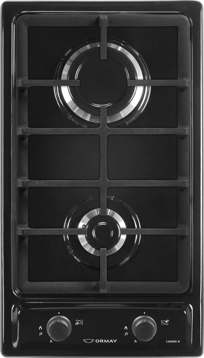 ANAFE MULTIGAS 2 HORNALLAS CON REJILLAS DE FUNDICIÓN  - EFICIENCIA ENERGÉNITCA A+ - ENCENDIDO AUTOMÁTICO - NEGRO - ORMAY [CARMIN N]
