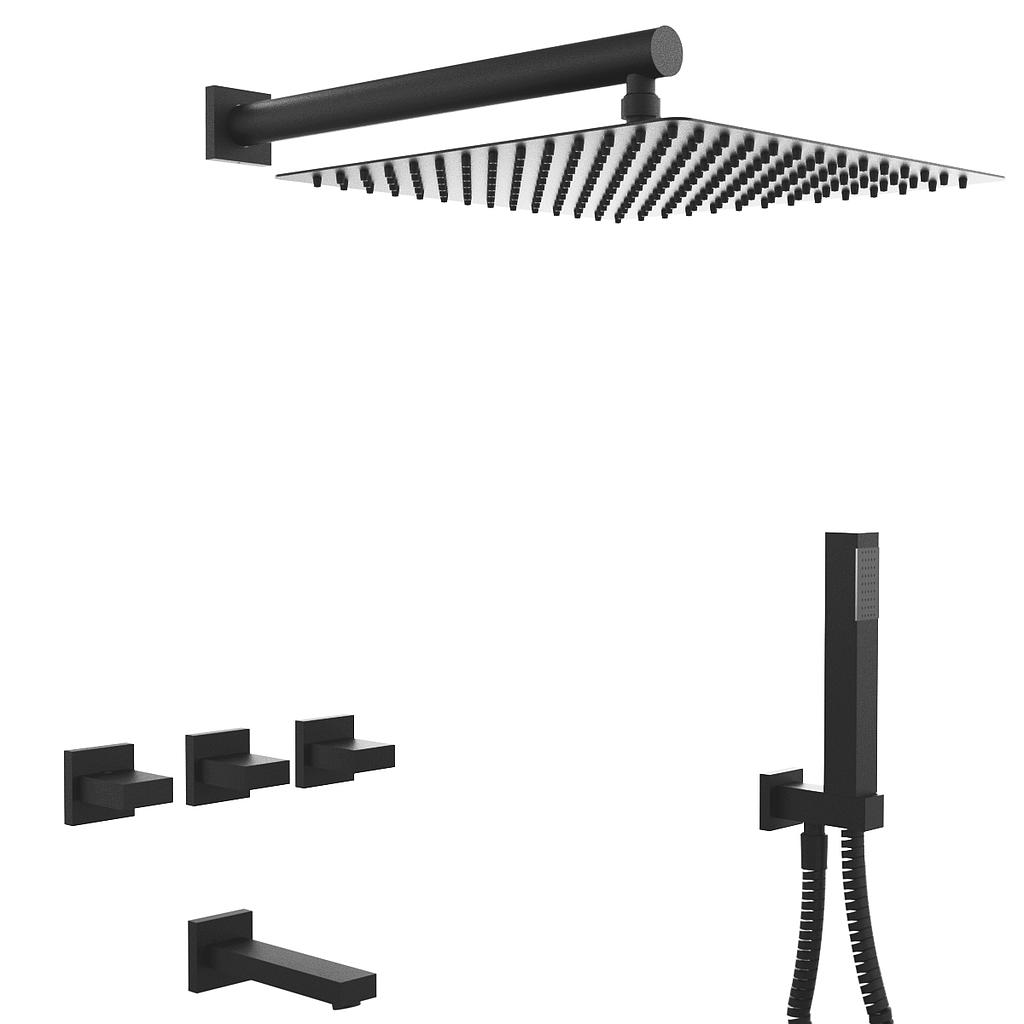 GRIFERÍA DUCHA 3 VIAS BICOMANDO CON TRANSFERENCIA Y DUCHADOR BLOCK UP NEGRO - HIDROMET - 10 AÑOS DE GARANTÍA [34005NEGR]