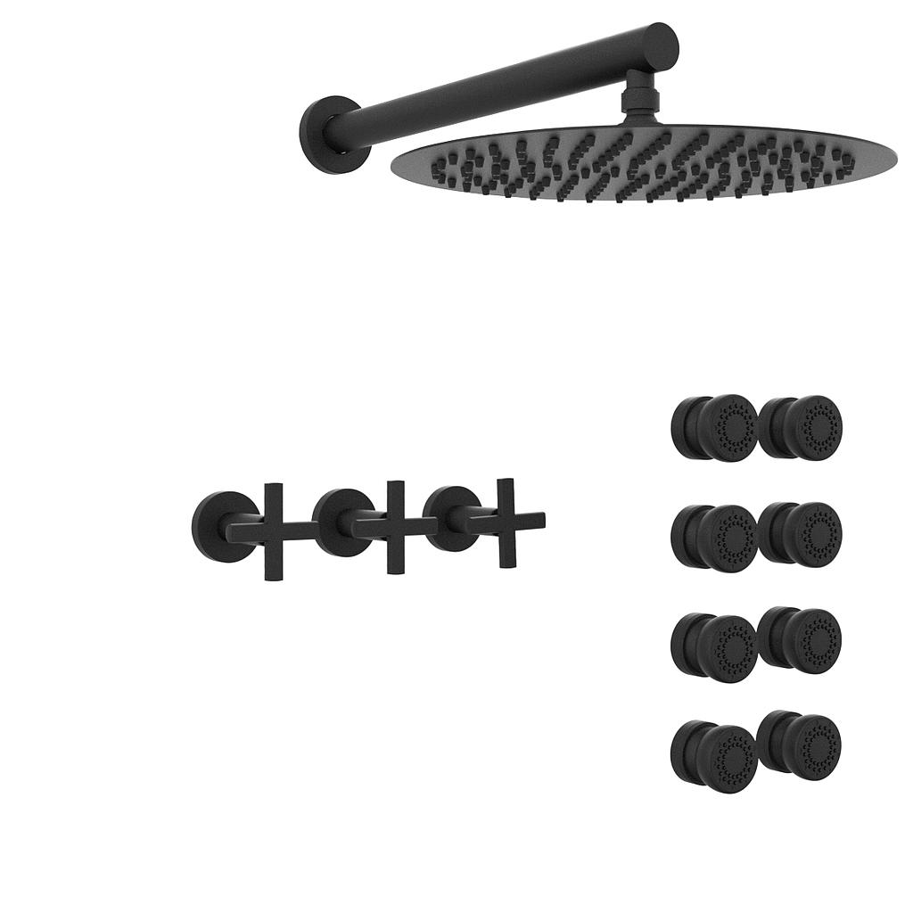 GRIFERÍA DUCHA 2 VIAS BICOMANDO CON TRANSFERENCIA ESCOCESA FLAT CRUZ NEGRO - HIDROMET - 10 AÑOS DE GARANTÍA [84157NEGR]