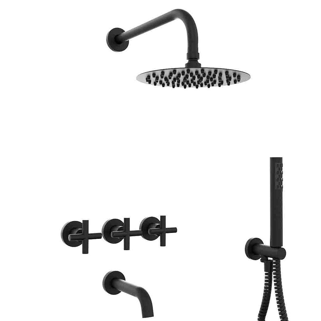 GRIFERÍA DUCHA 3 VIAS BICOMANDO CON DUCHADOR SUN CRUZ NEGRO - HIDROMET - 10 AÑOS DE GARANTÍA [4505NEGR]