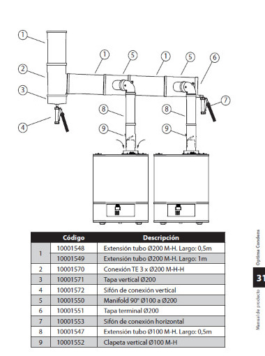 EXTENSIÓN TUBO M-H Ø200 L500 CONDENSACION - PEISA - 0,5 METROS [10001548]
