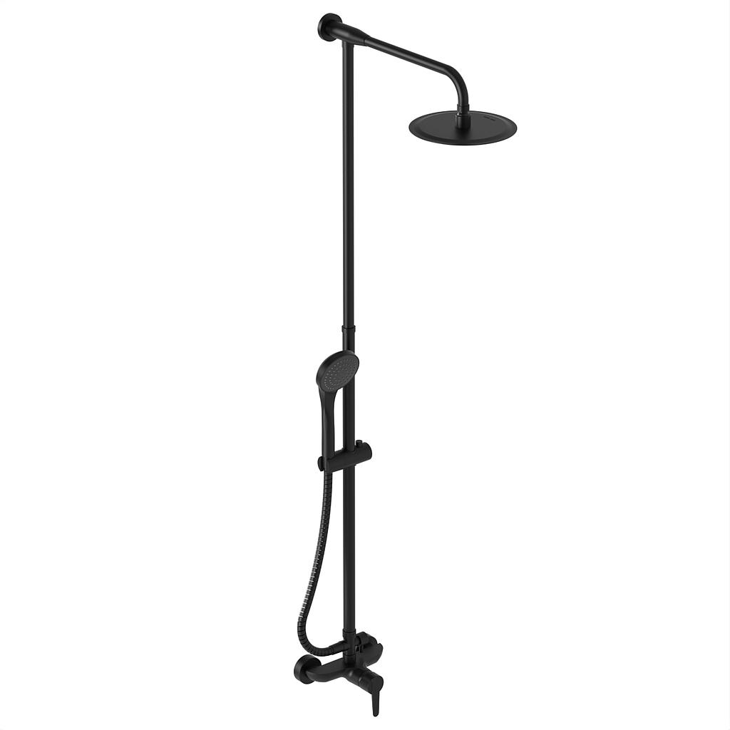 [26562] GRIFERÍA DUCHA EXTERIOR MONOCOMANDO CON TRANSFERENCIA , BARRAL Y DUCHADOR FLAT NEGRO - HIDROMET - 10 AÑOS DE GARANTÍA [08405NEGR]