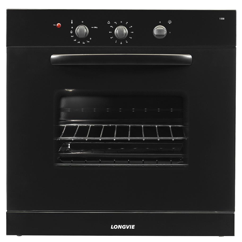 [23624] HORNO A GAS 68,5LTS - EFICIENCIA ENERGÉTICA A++ - CON GRILL, TIMER, TERMOSTATO Y ENCENDIDO ELÉCTRICO - 60X60CM - NEGRO - LONGVIE [H1500G]