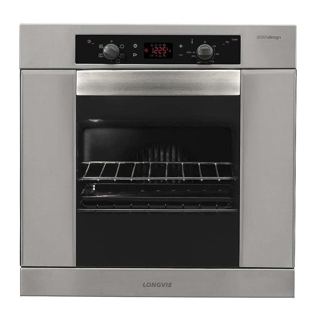 [23640] HORNO ELÉCTRICO 68,5LTS   - EFICIENCIA ENERGÉTICA: A  - CON LUZ, TIMER, TERMOSTATO, PROGRAMACIÓN TOUCH, 5 FUNCIONES Y DOBLE VIDRIO TEMPLADO - 60X60CM - ACERO INOXIDABLE - LONGVIE [HE6900X]