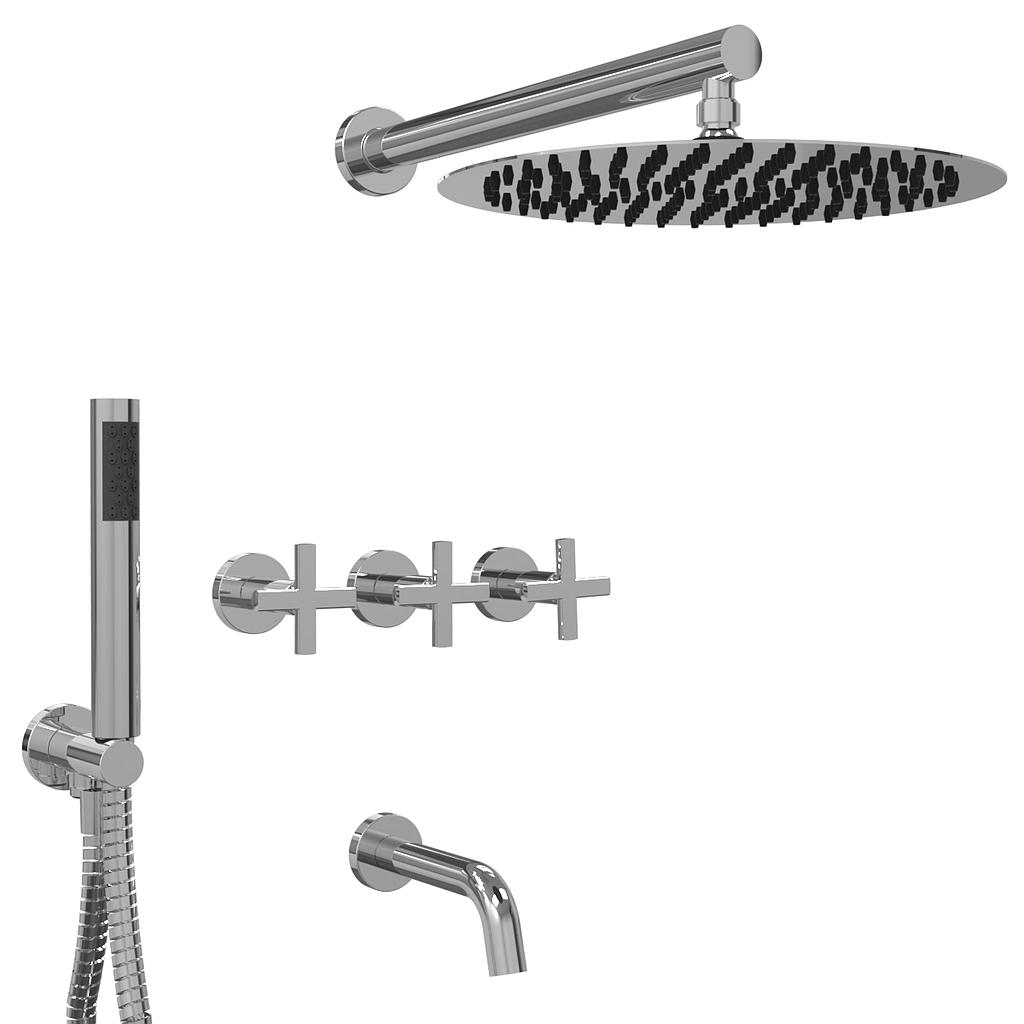 [23815] GRIFERÍA DUCHA 3 VIAS BICOMANDO CON TRANSFERENCIA Y DUCHADOR FLAT CRUZ CROMO - HIDROMET - 10 AÑOS DE GARANTÍA [84105CRCR]