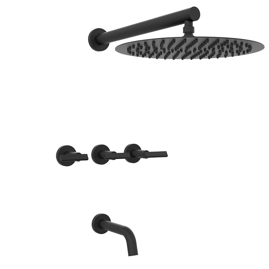 [23841] GRIFERÍA DUCHA BICOMANDO CON TRANSFERENCIA FLAT LEVER NEGRO - HIDROMET - 10 AÑOS DE GARANTÍA [84108NEGR]