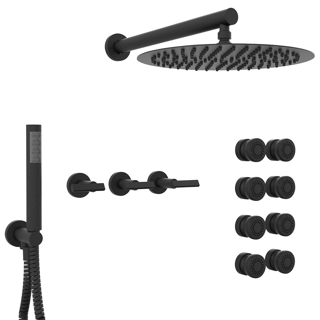 [23845] GRIFERÍA DUCHA 3 VIAS BICOMANDO CON TRANSFERENCIA , ESCOCESA Y DUCHADOR FLAT LEVER NEGRO - HIDROMET - 10 AÑOS DE GARANTÍA [84147NEGR]