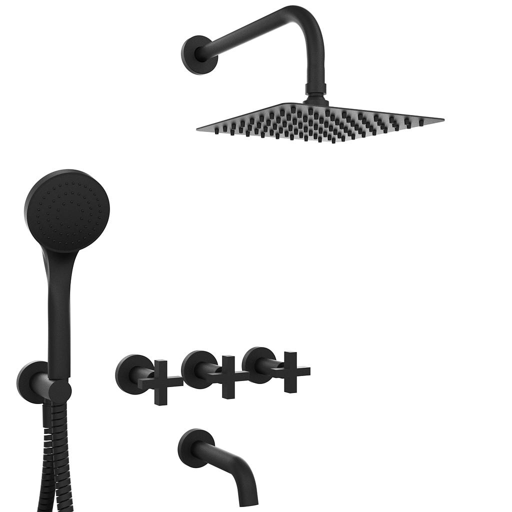 [23910] GRIFERÍA DUCHA 3 VIAS BICOMANDO CON DUCHADOR LOOK CRUZ NEGRO - HIDROMET - 10 AÑOS DE GARANTÍA [31105NEGR]