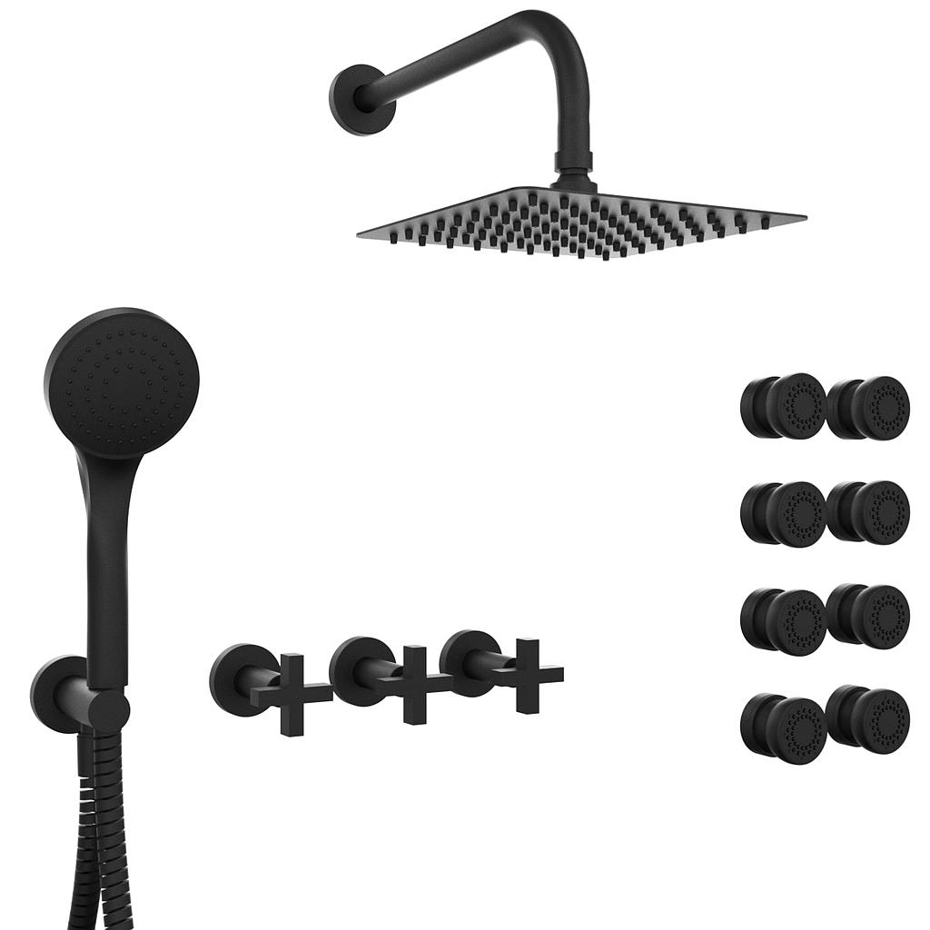 [23912] GRIFERÍA DUCHA 3 VIAS BICOMANDO CON ESCOCESA Y DUCHADOR LOOK CRUZ NEGRO - HIDROMET - 10 AÑOS DE GARANTÍA [31146NEGR]