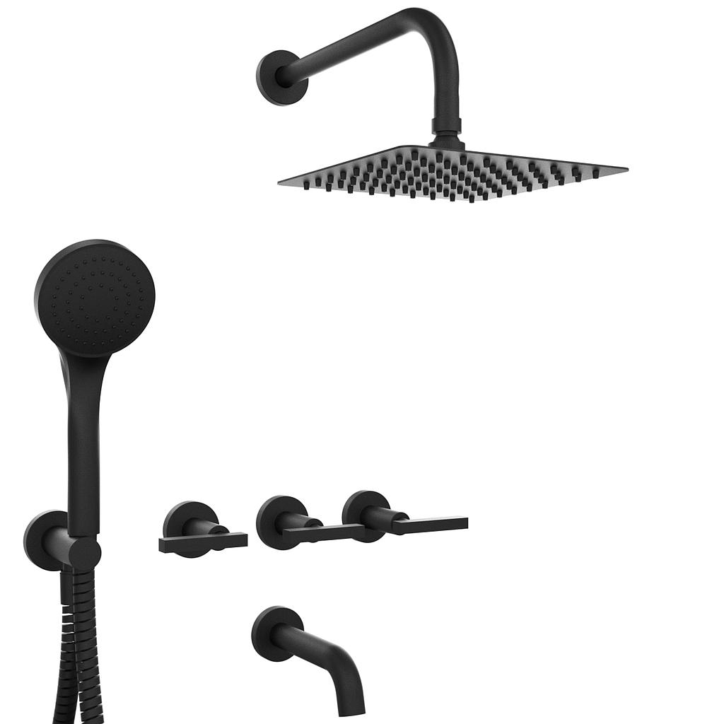 [23921] GRIFERÍA DUCHA 3 VIAS BICOMANDO CON DUCHADOR LOOK LEVER NEGRO - HIDROMET - 10 AÑOS DE GARANTÍA [31110NEGR]